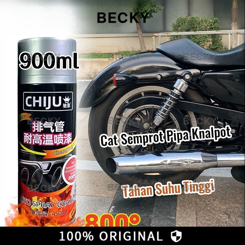 BECKY STOK 800 ML Tahan Suhu Tinggi 800° Cat Knalpot Anti Panas Chiju Hi Temp Black Hitam Doff Perak