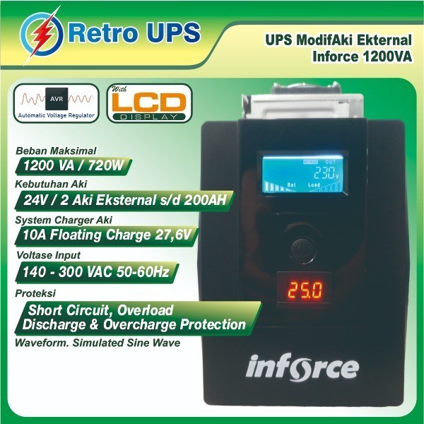 UPS Modif Modifikasi Aki External 24V Inforce 1200VA + Fast Charger AKI 10Ah