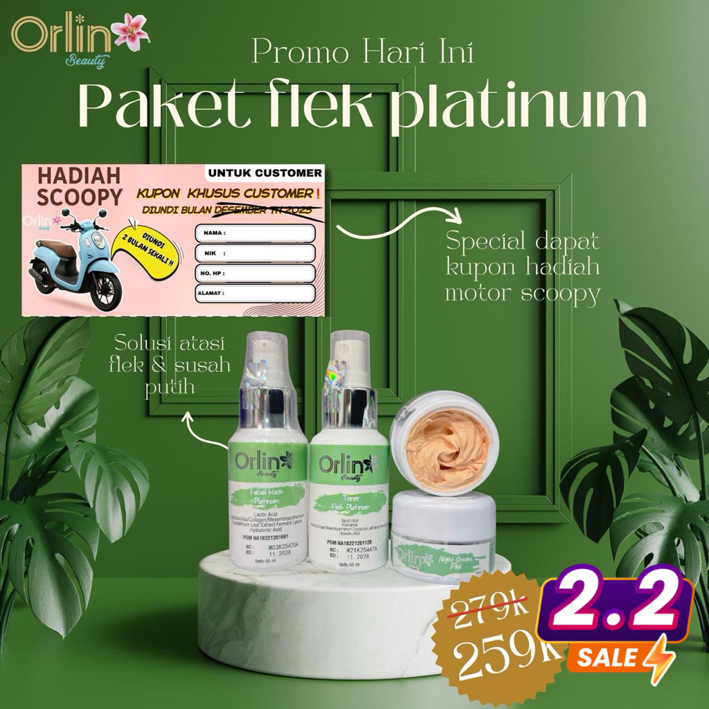 ORLIN BEAUTY SKINCARE CREAM FLEK WHITENING PLATINUM CREAM BPOM PENGHILANG FLEK BINTIK HITAM MELASMA 