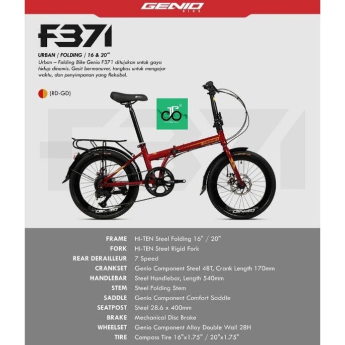 Sepeda Lipat 20" Genio F371 (F-371) 20an NEW