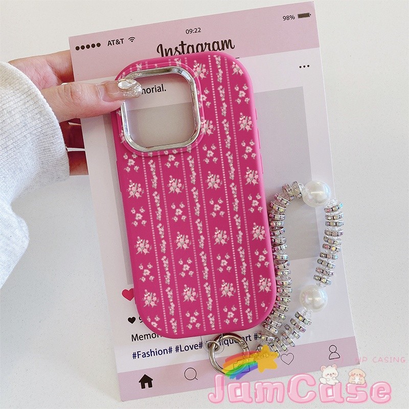 case VIVO Bunga merah muda dengan rantai Casing ponsel cocok untuk VIVO Y02 Y15S Y02S Y17 Y93NONE Y9