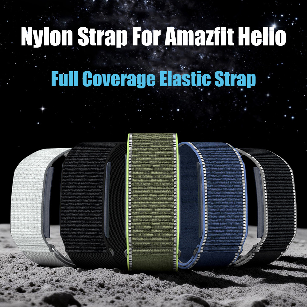 Gelang Lengan Elastis Nilon Full Coverage untuk Amazfit Helio, Tali Kulit Asli yang Dapat Disesuaika