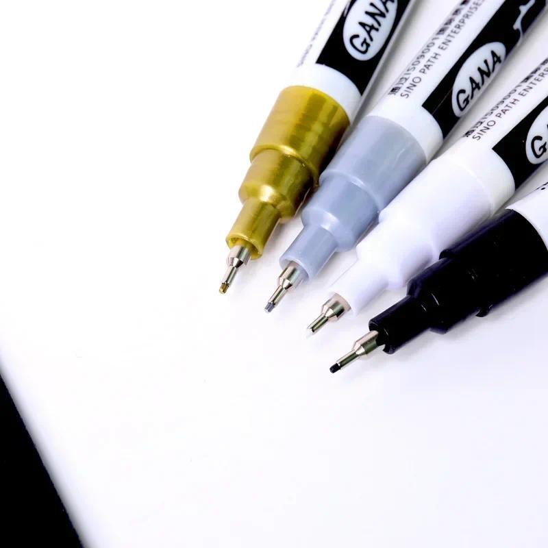 4Pcs/set Oil Based White Black Permanent Paint Markers Pens 0.7mm Extra Fine Waterproof, for Rock Pa