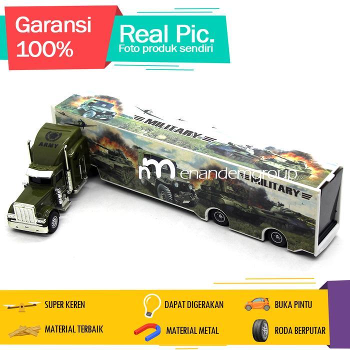 Diecast Miniatur Mainan Mobil Truk Kontainer Gandeng Trailer Metal Militer Series by Allshopibamz