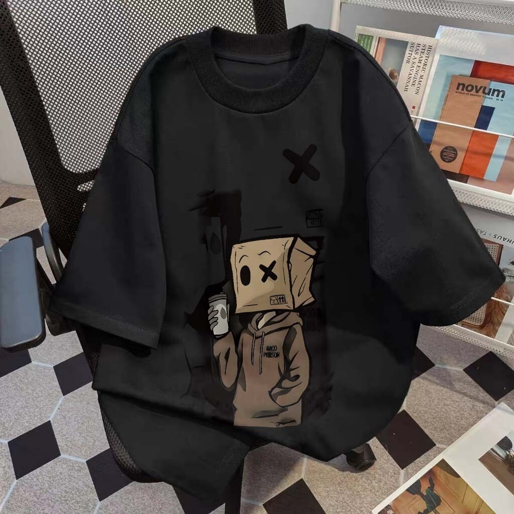 Baju Kaos Distro kardus gaya jalanan kartun retro Style T-shirt Oversize Original Hip Hop Misty Eyes