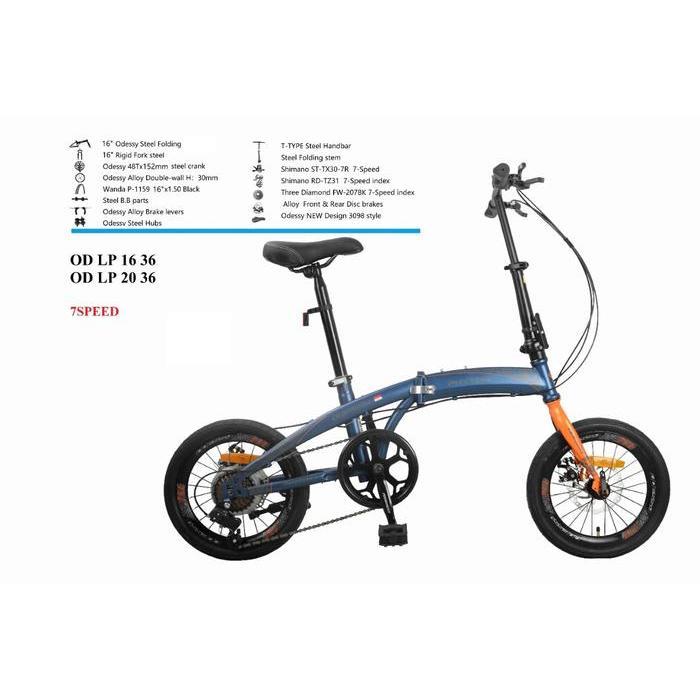 sepeda lipat odessy phyton 16 original - Blue orange, Tambah bagasi