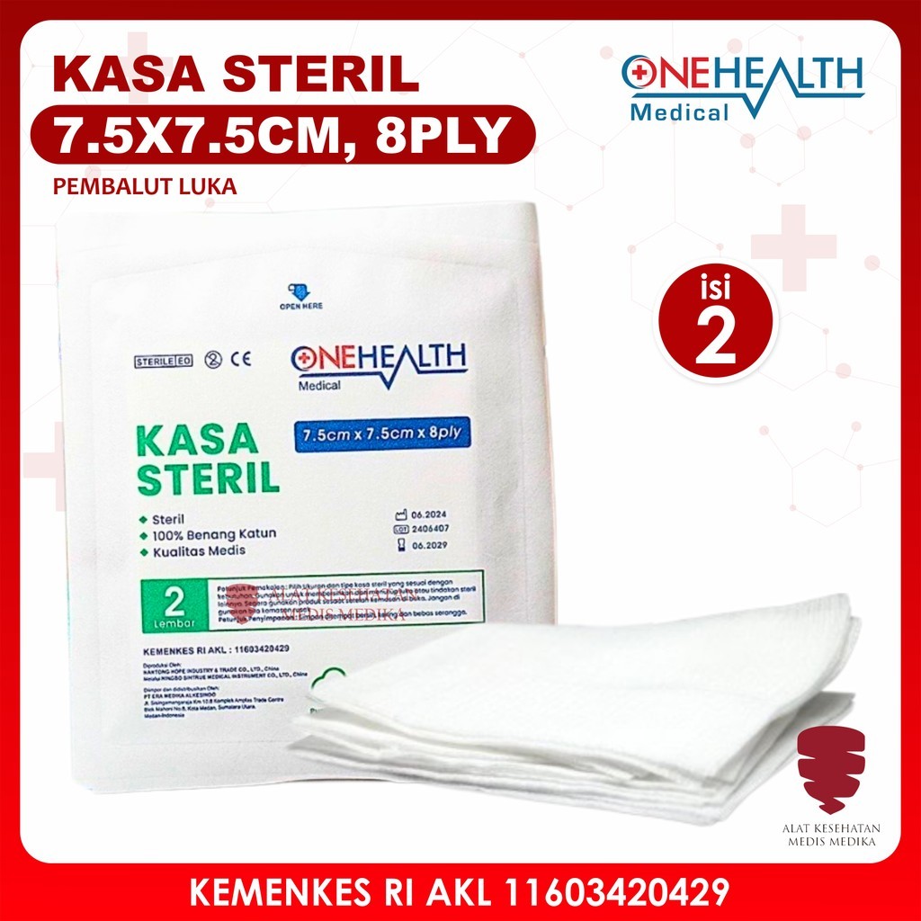 Kasa Sterile 7.5x7.5 cm 8 Ply isi 2  OneHealth Peralatan Pembersih Perban Lipat Dalam Penutup Luka P