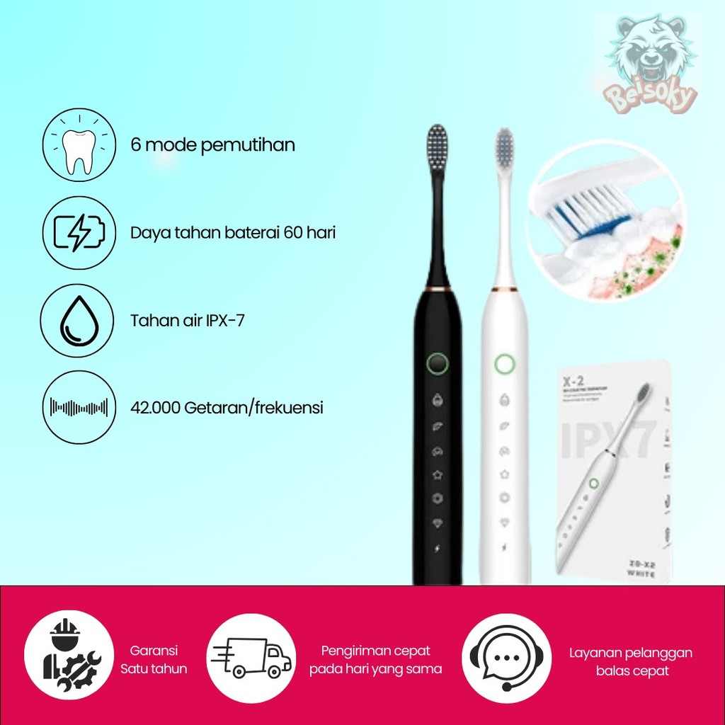 Sonic Electric Toothbrush-Sikat Gigi Elektrik Multifungsi Untuk Dewasa Anak Behel&Gigi Sensitif