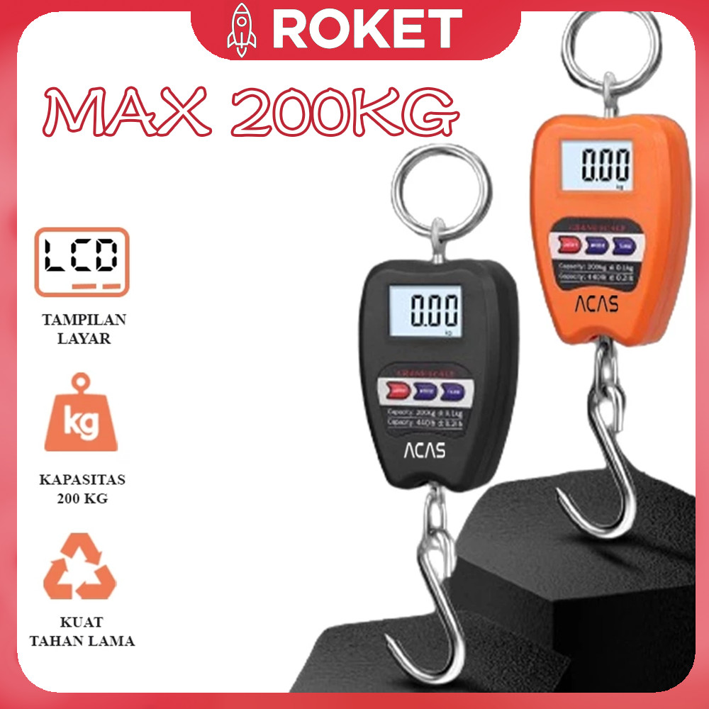 Timbangan Derek Digital LCD 200 kg, Timbangan Derek Elektronik Mini Portable Serbaguna