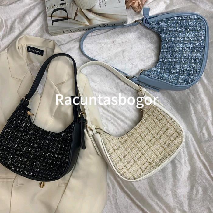 Tas selempang casy | shoulder bag NAYLA | shoulder bag wanita cantik Kulit Hitam - Putih