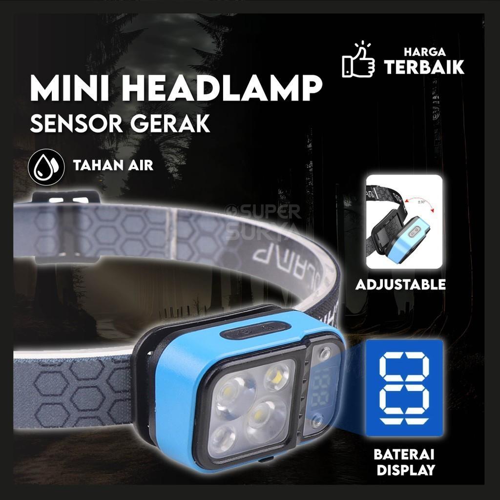 Senter Kepala Mini Digital Cree OLED Sensor Gerak Rechargeable