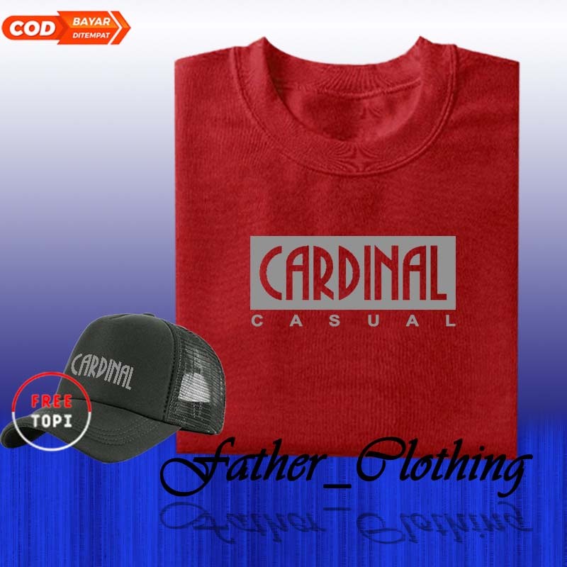 Murah FREE TOPI KAOS DISTRO KAOS ORIGINAL KATUN 30S KAOS CARDINAL CASUAL ABU FREE TOPI KAOS PRIA & W