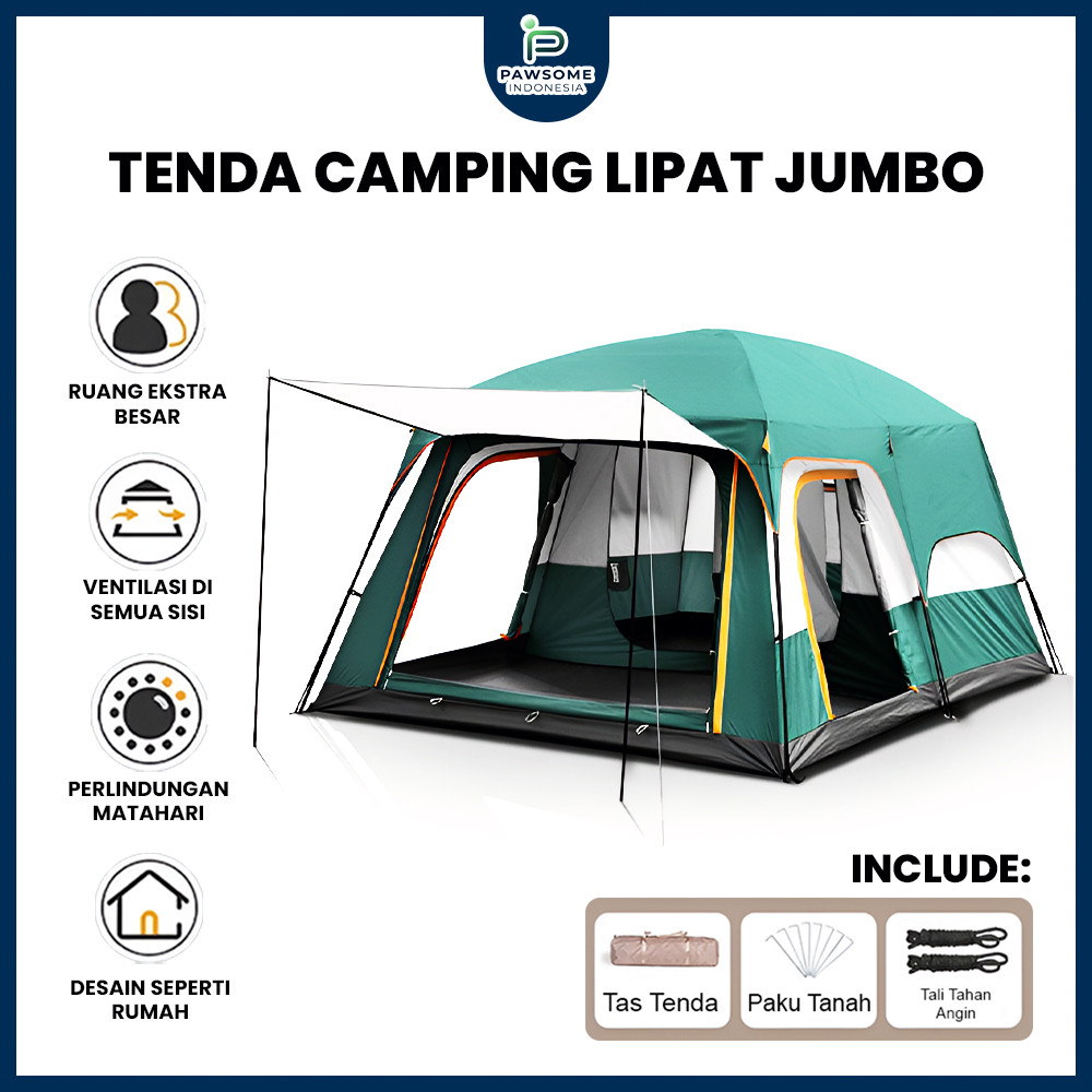 Tenda Camping Jumbo 10-13 Orang Tenda Outdoor Ada 2 Ruangan Waterproof Luxury Automatic | PAWSOME