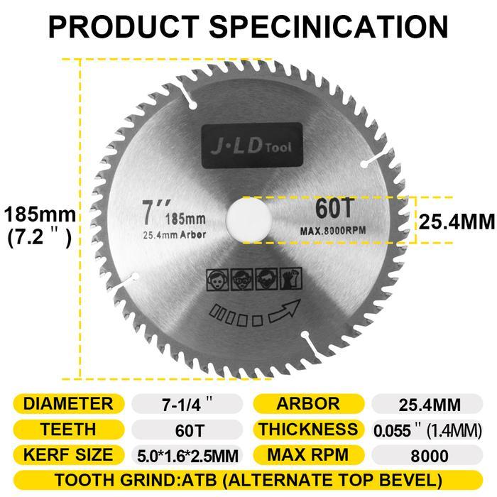 (Deli Tools Store) JLD Circular Saw Blade 7Inch 60T Mata Gerinda Potong Kayu - 7INCH-60T