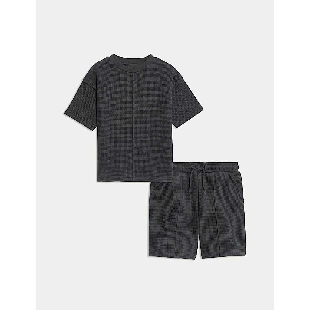 M&S - Setelan Anak  - Pure Cotton Waffle T-Shirt and Shorts Set