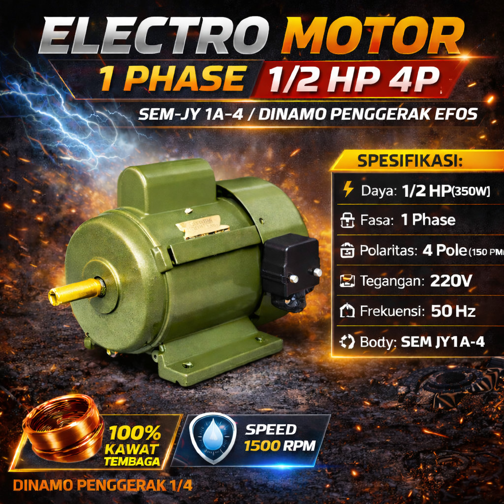 ELECTRO MOTOR 1PHASE 1/2HP 4PSEM-JY 1A-4 DINAMO PENGGERAK EFOS