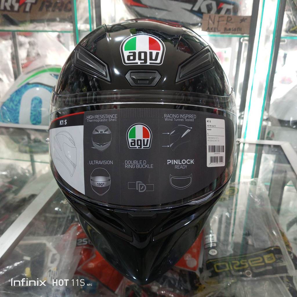 Helm AGV K1 S Solid Hitam Gloss Original | Asian Fit | Helm Full Face