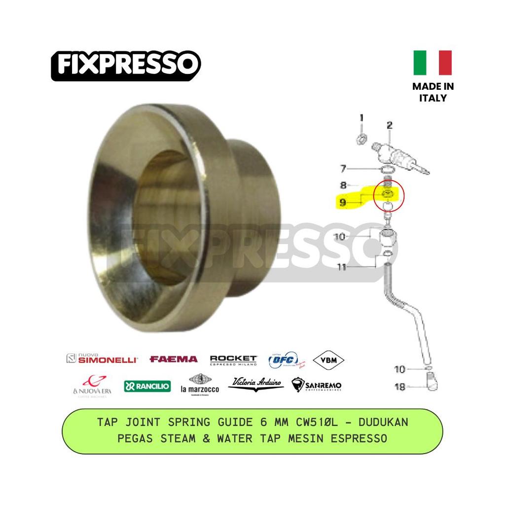 Tap Joint Spring Guide 6 mm CW510L – Nuova Simonelli / Victoria Arduino / Rancilio / VBM – Dudukan P