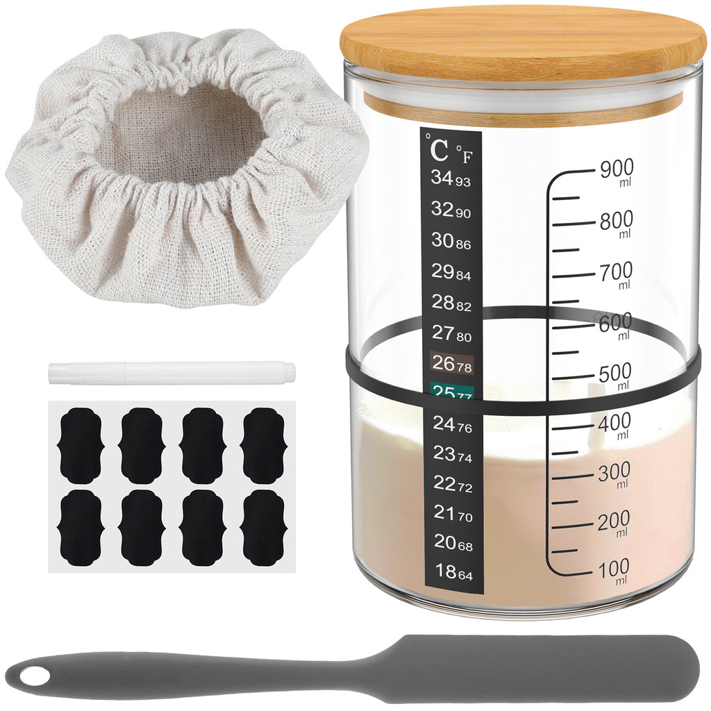 900 ML Sourdough Starter Jar Kit Clear Glass Sourdough Starter Cup Wide Mouth with Lid Sourdough Sta