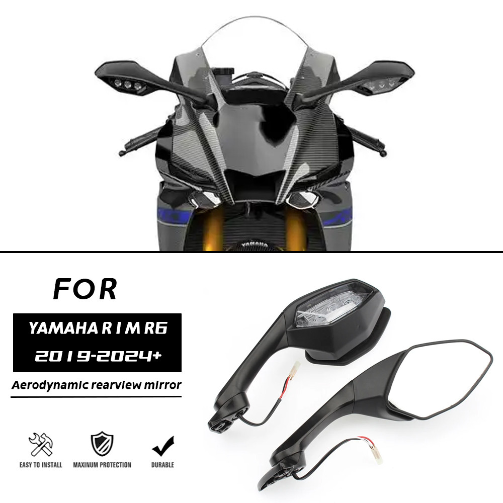 Casing Lampu Sein LED Kaca Spion Motor Hitam untuk Yamaha YZF-R1 2015-2017 YZF-R6 2017 R1 R6