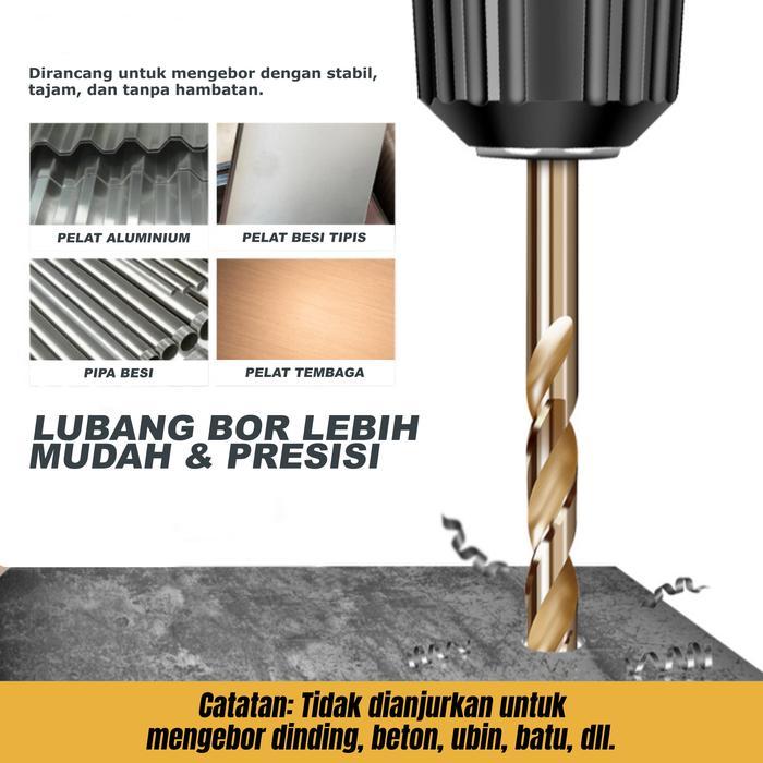 MATA BOR BESI HSS STEEL TITANIUM SET 6 PCS TWIST DRILL SET DRILL BITS HSS TITANIUM ASTEEL - MATA BOR