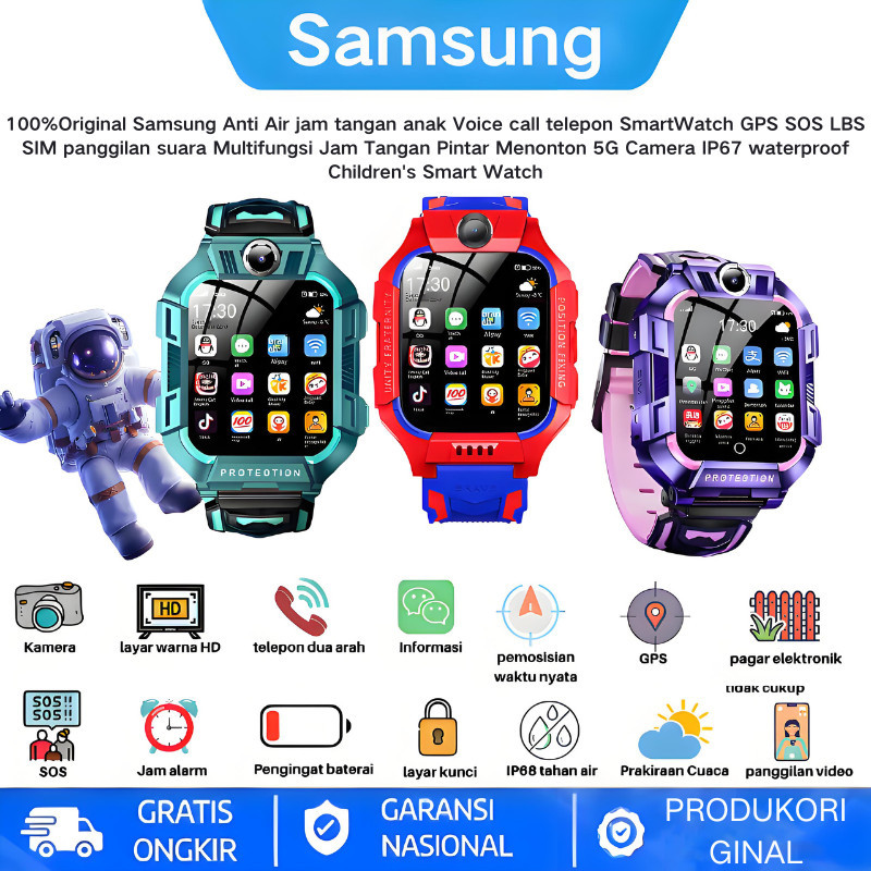 COD Samsung Jam tangan anak 4G Video call telepon - Voice Call 2 Camera 360° Rotation Smart Watch Ki