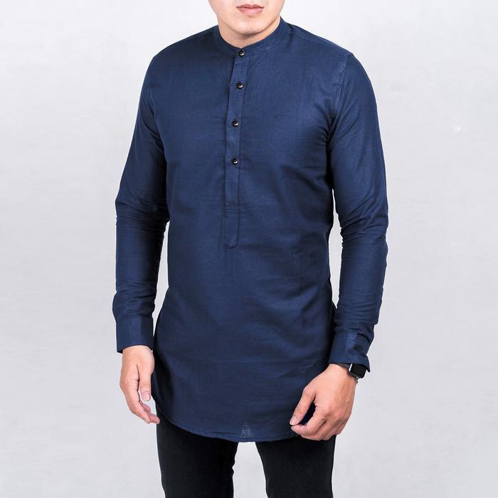 New Collection Lebaran Baju Koko Kurta Kemeja Pria Kurta Pakistan Baju Muslim Biru Navy Blue - M