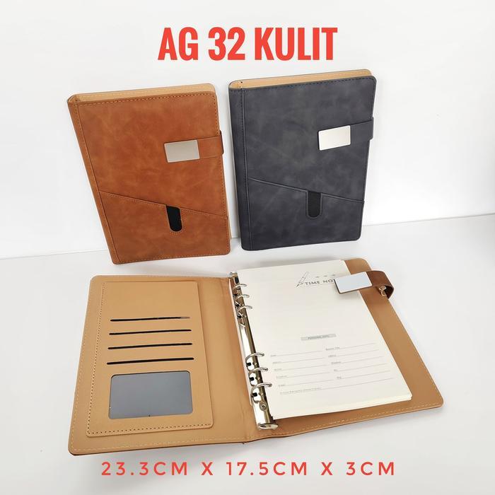 ag 32 agenda memo buku tulis. buku custom, buku kulit lembut - Hitam, kulit