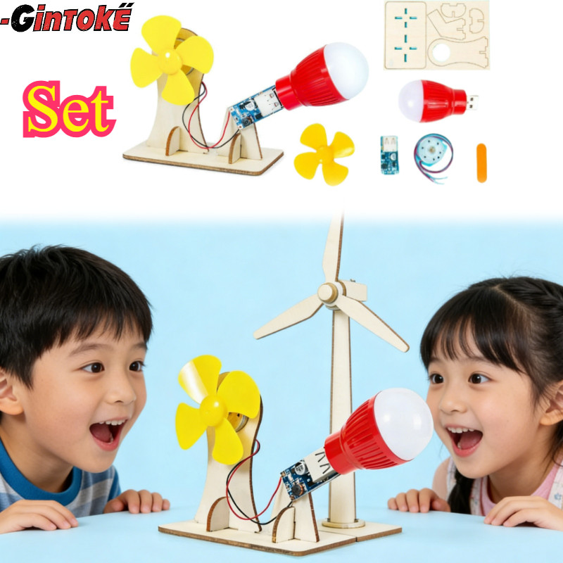 1 Set Mainan Wind Turbine Generator DIY Edukasi Generator Bohlam Kayu Mainan Generator Science Toys/
