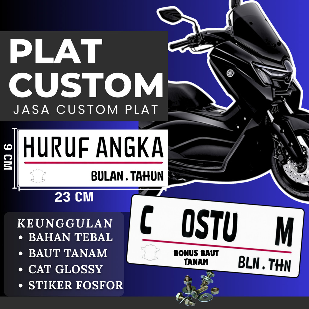PLAT CUSTOM WARNA PUTIH PLAT CUSTOM SATU PASANG WARNA PUTIH PLAT CUSTOM BAUT TANAM