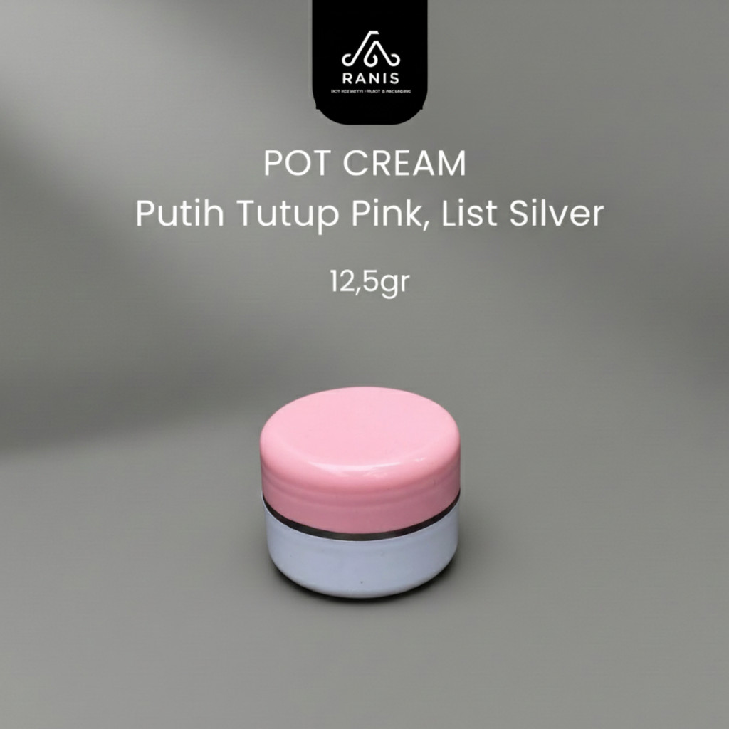 Pot Cream PP 12.5 gr Pot Super White - Tutup PINK MUDA - LIST SILVER