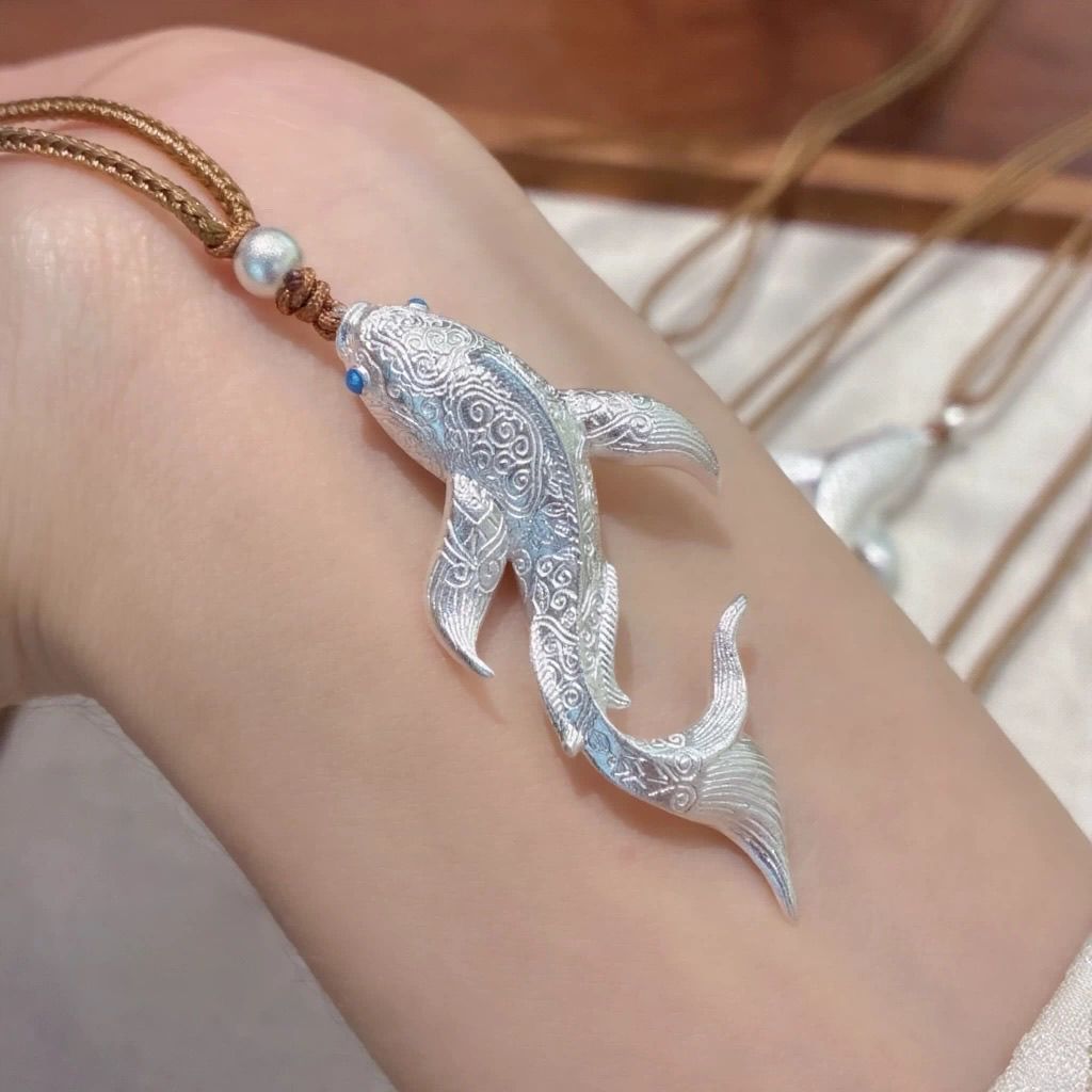 Perak murni 999 ikan besar dan kalung begonia kalung perak sterling wanita kalung liontin rantai tul