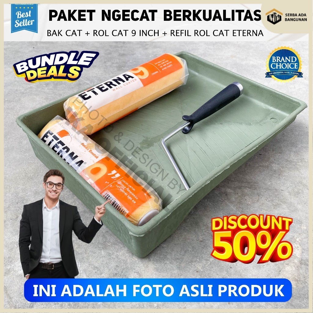 SAB Paket Alat Cat Kuas Roll 9 Inch + Bak Cat + Kuas 4" Promo MURAH / Paket Alat Cat Tembok Bak Cat 