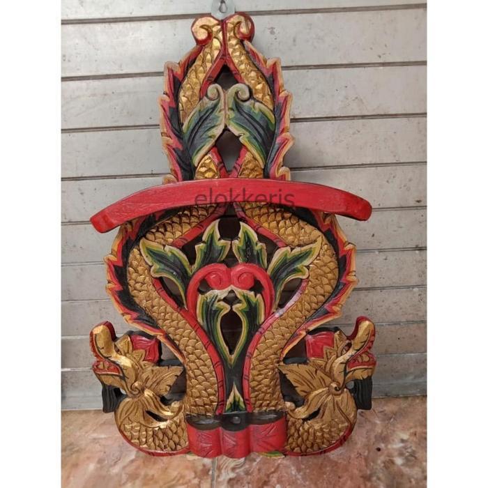 Blawong Tempat Keris Tombak Isi 3 Kayu Jati Ukir Naga Kembar Sungging EK546