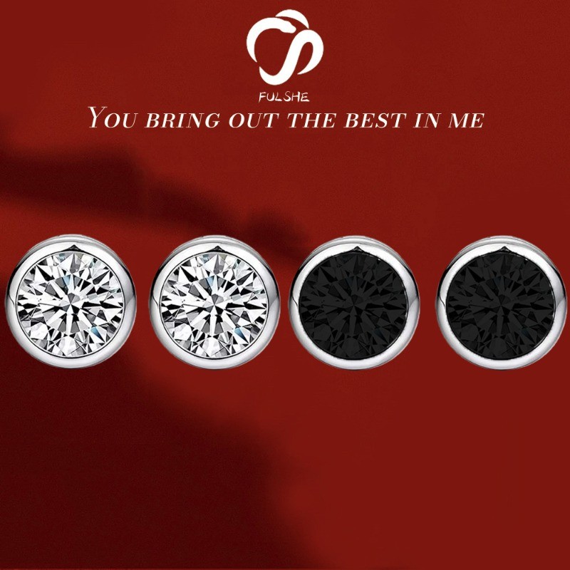 FULSHE Anting Pria Berlian 1 Karat Berbentuk Huruf Gaya Korea Asli