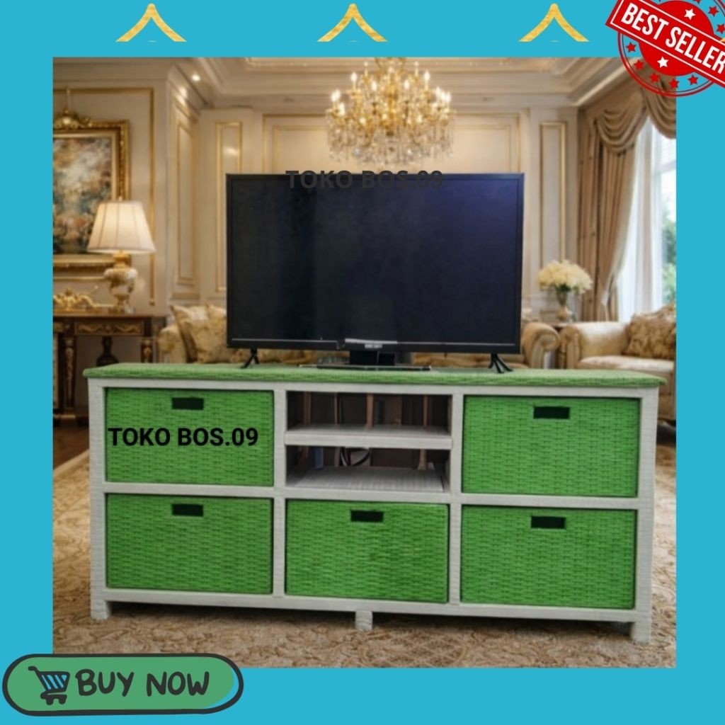 (Ready Stok) Lemari Rotan Sintetis Dvd Laci 5 Meja Tv Rak Buku Lemari Plastik