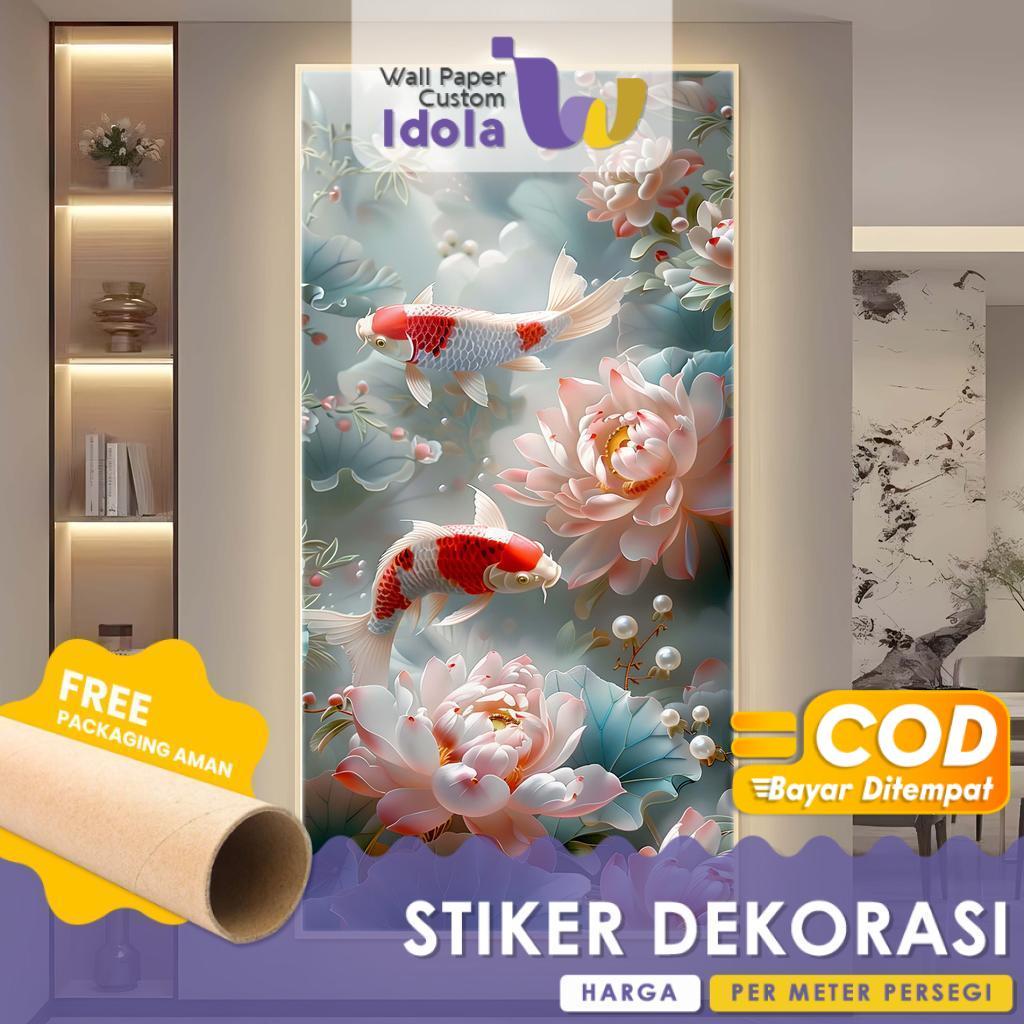 Stiker Dinding | Stiker Dinding Arch | Stiker Dinding Arch Motif Ikan Koi Bunga Teratai Lotus 3D