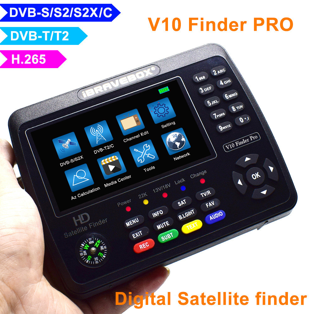 iBRAVEBOX V10 Finder Pro Satellite TV Finder Meter 4.3'' DVB-S/S2/S2X/T/T2/C/H.265 TV Finder PK ST-5