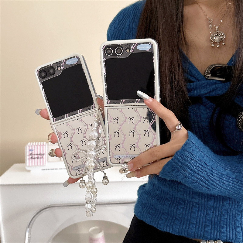 Casing Ponsel Rias Cermin Busur Kartun Lucu Casing Samsung Galaxy Z Flip 6 Z Flip 5 Z Flip 4 Z Flip 