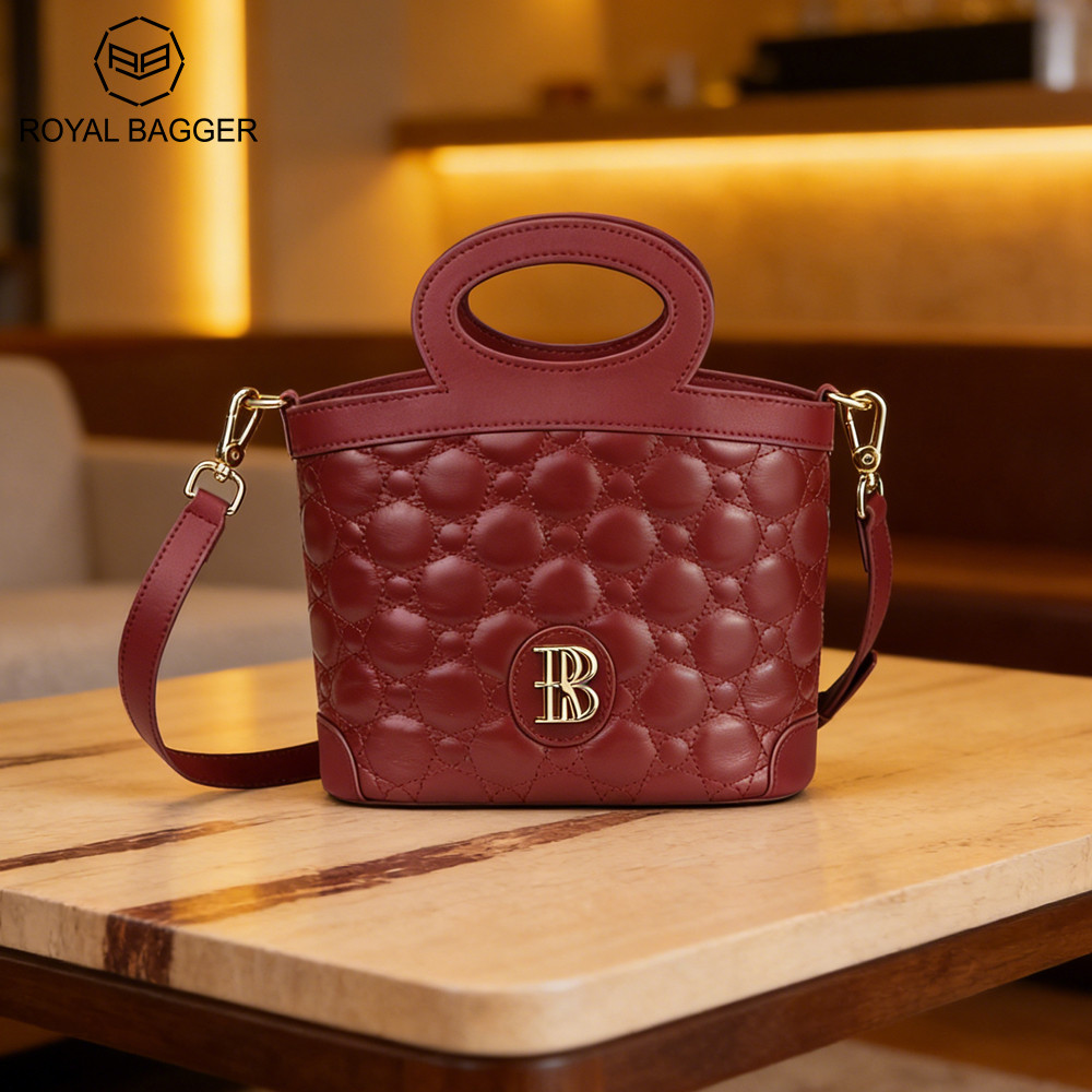 Royal Bagger Tas Wanita Quilted dari Kulit Asli, Model Drawstring untuk Selempang & Bahu 3280
