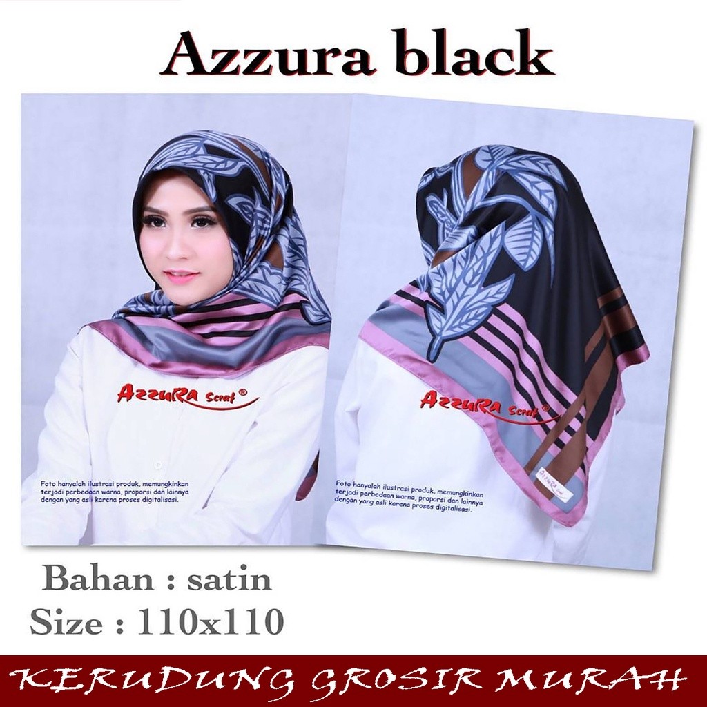 Segiempat Satin Azzura Motif Jilbab Satin Black Lamiz