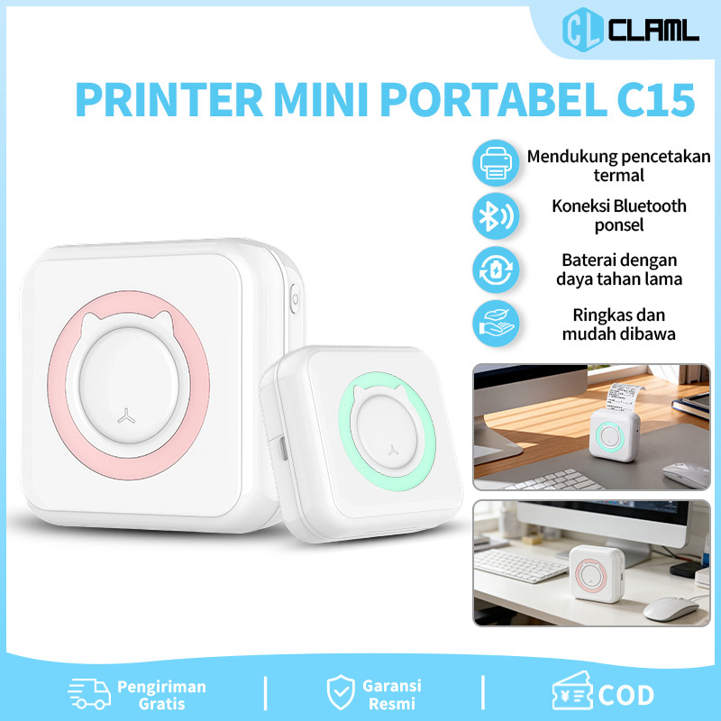 CL COD Printer Thermal Mini C15 Bluetooth Portable Alat Cetak Label Struk Resi Tanpa Tinta Ringkas H