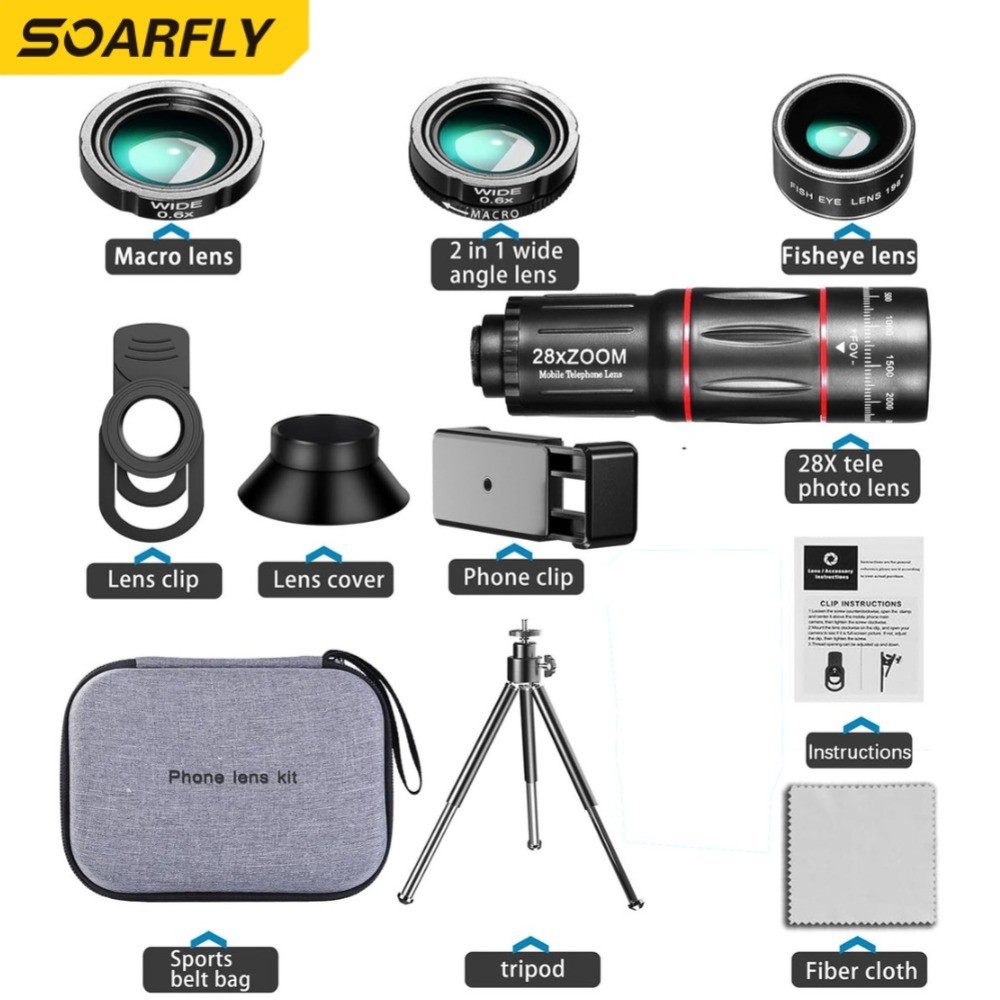 SOARFLY 28X Lensa Telefoto Ponsel 4K HD Kamera 28X Zoom Lensa Telefoto Ponsel Teleskop Eksternal unt