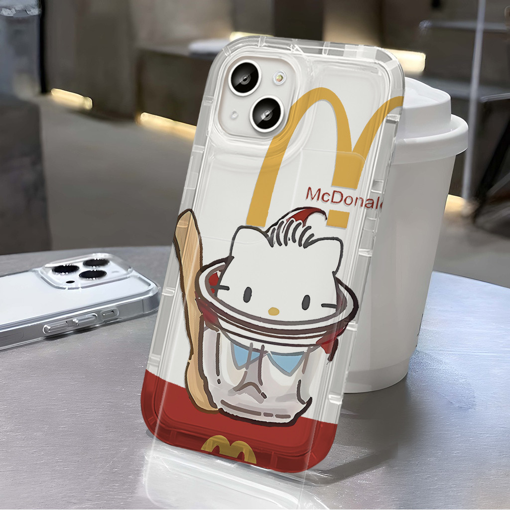 Casing Hello Kitty McD Aesthetic Lucu Anti Kerut untuk iphone XR X XS Max 7 Plus 8 Plus 11 Pro Max  
