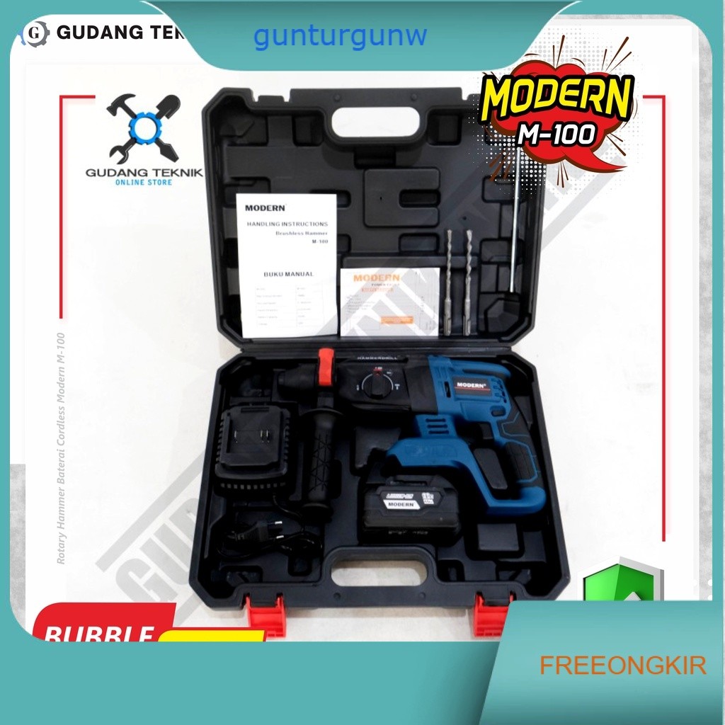 Rotary Hammer Baterai Cordless Modern M-100 / Bor Bobok Beton Cordless Modern M100 Hammer Drill