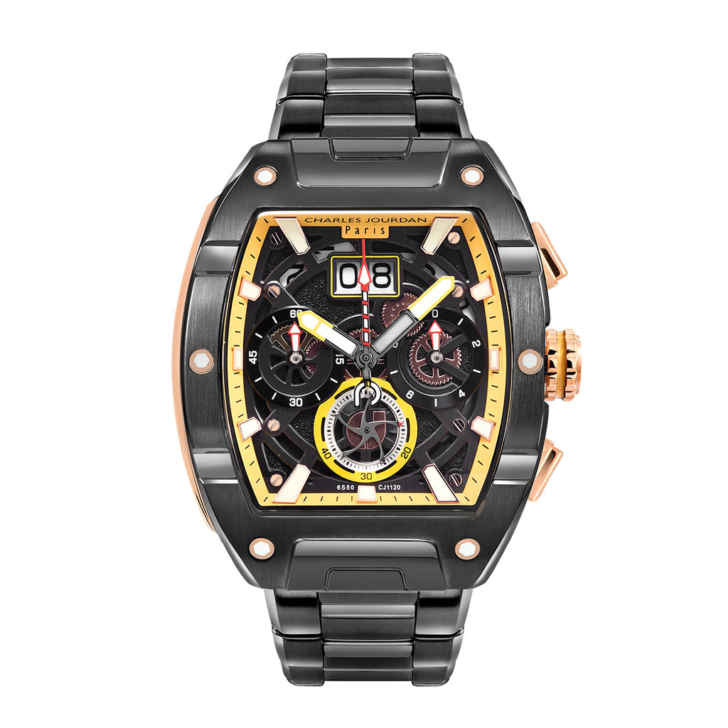 Charles Jourdan CJ1120-1722C Jam Tangan Pria Original Black Yellow Sapphire