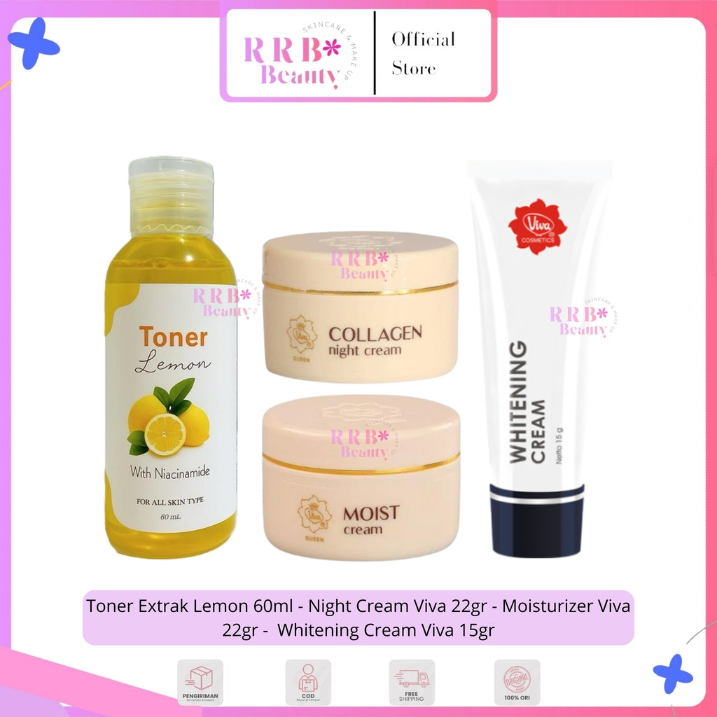 [ Isi 4 ] Paket Viva Glowing Flek Hitam Whitening Cream Moisturizer Night Cream Toner Lemon Wajah