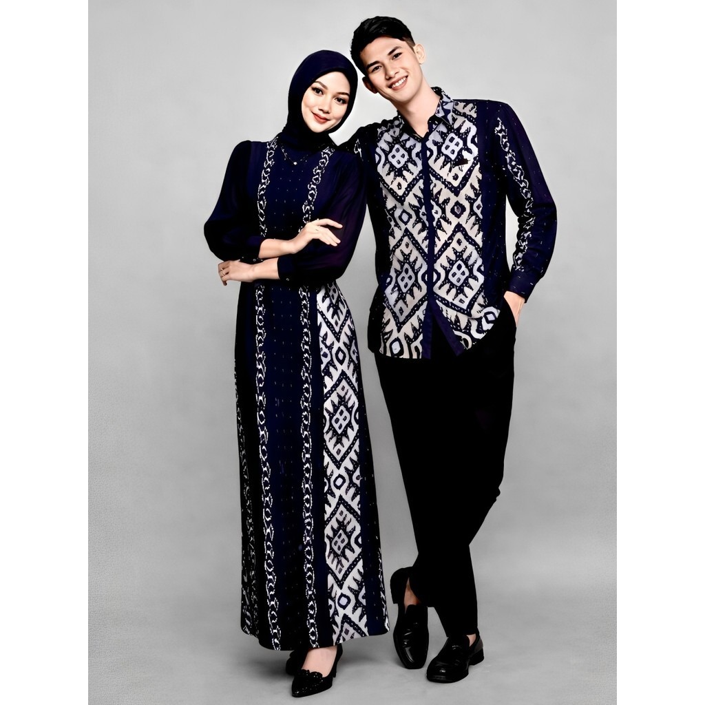 BAJU TENUN COUPLE NEW PADMA BLACK DRESS DAN KEMEJA PUTRA SANJAYA