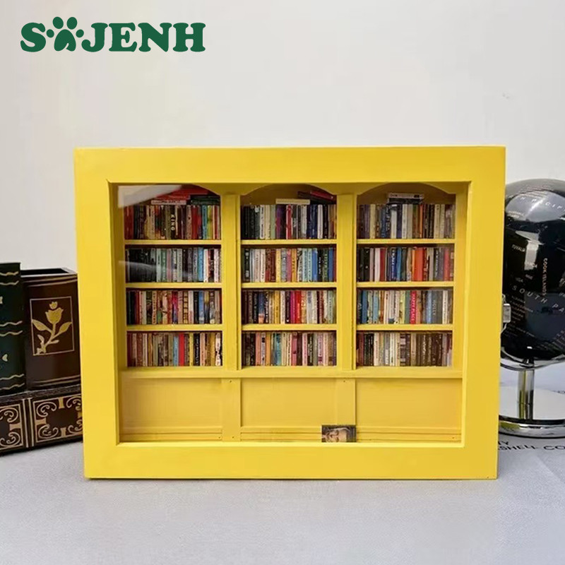 Relief Anxiety Bookshelf with 200 Book Miniature Wooden Bookshelf Ornament Stress Reliever Shake Awa