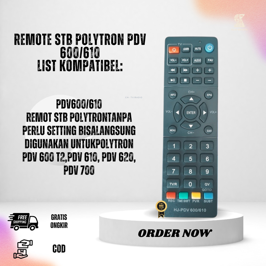 Remote Set Top Box Polytron PDV 600 T2 POLY-105 STB DVB T2 PDV 500 PDV 620 tanpa setting